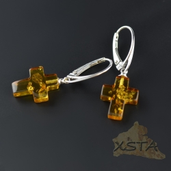 Cross cognac amber earrings with silver